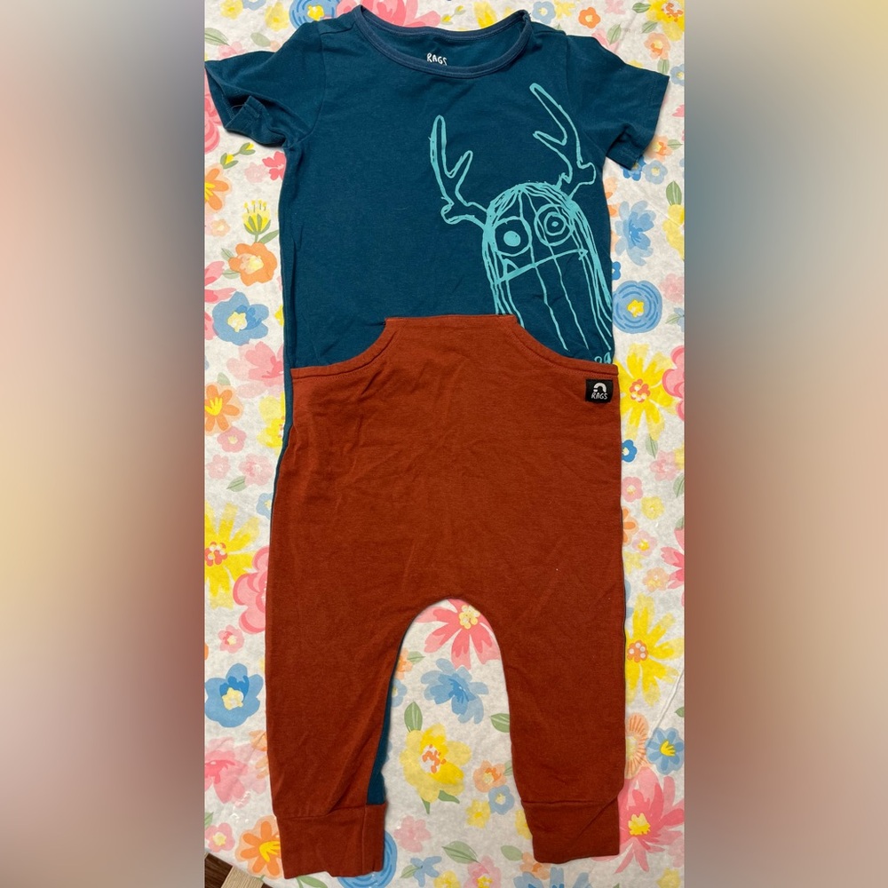 Teal and Rust Kids One Piece Romper